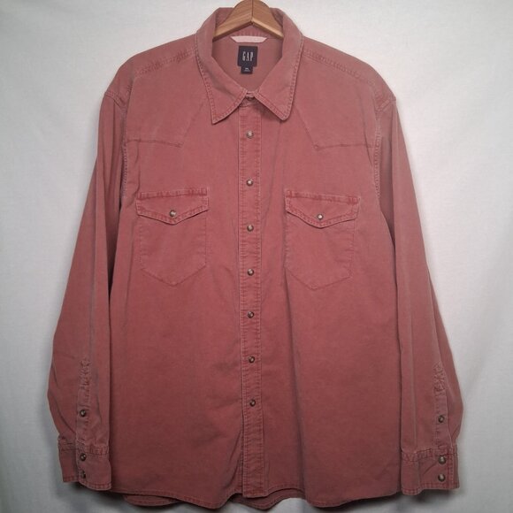Vintage GAP Shirt Men XXL Salmon Pink Corduroy Western Wear Snap Up Long Sleeve - Picture 3 of 16